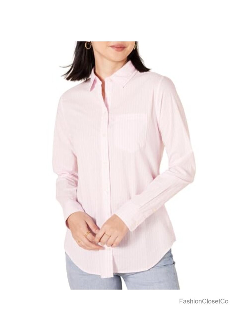 Women's Regular-Fit Long-Sleeve Button-Down Cotton Poplin Shirt Business Casual